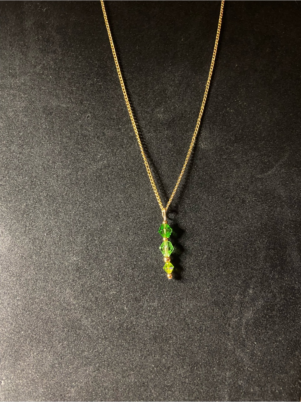 Gold Chain Necklace with Green Crystal Pendant